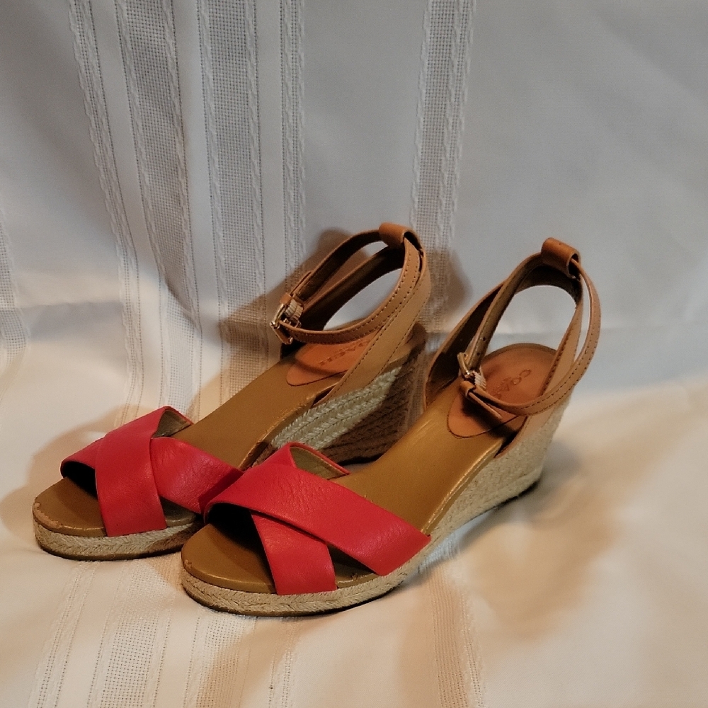 Coach Red and Tan Wedge Sandals